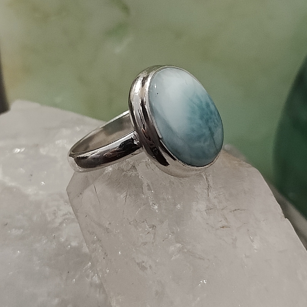 *SOLD* Natural Blue Larimar Ring .925 sz 6 - Picture 9 of 10